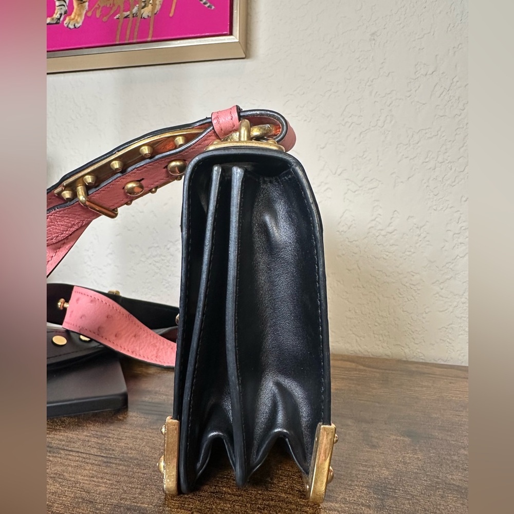 Prada Cahier Ostrich Pink & Black Leather Hand & Crossbody Bag - Picture 5 of 16